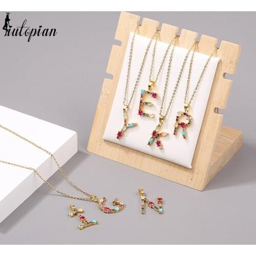 Iutopian New Arrival Unique Letter A-Z Necklace Couple Jewelry With Colorful CZ 18K Gold Plated Gift For Her #HX003