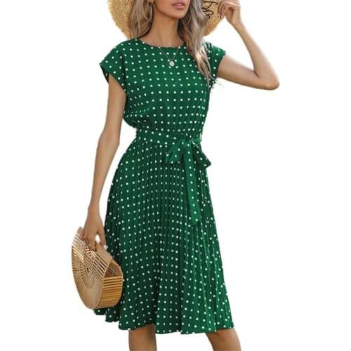 Summer Dress Women Dresses Bohemian Lady Dress Polka Dots Cool Clothing Lady Short Sleeve Pleated Dress Streetwear robe femme