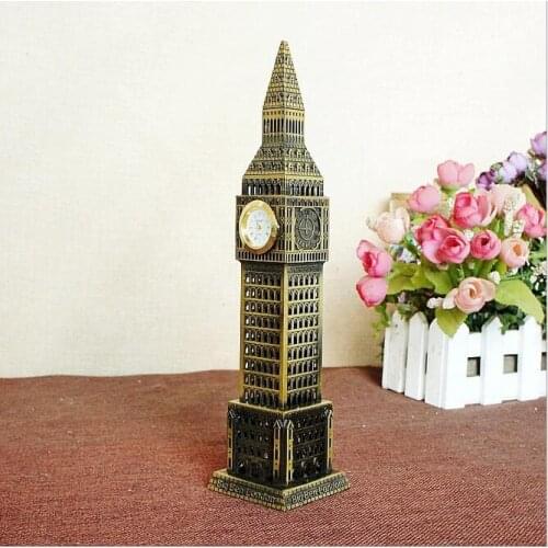 Metal Crafts London Big Ben Building Model Creative Home Crafts Decoration with clock