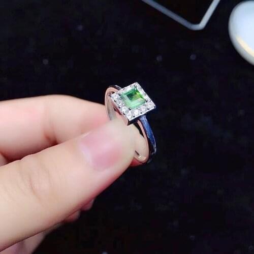 Fashion Silver Peridot Silver Ring for Daily Wear 4mm Precious Square Cut Natural Peridot Ring Solid 925 Silver Peridot Jewelry