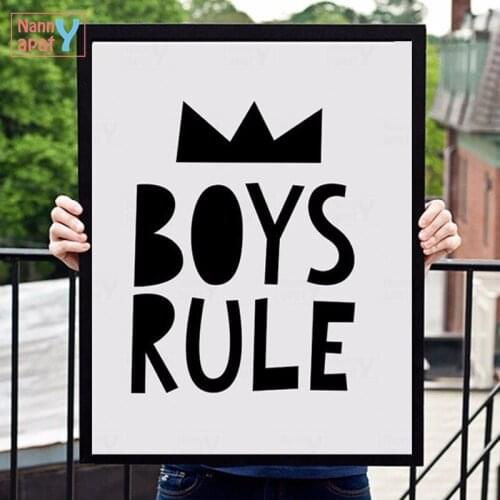 Cartoon Letter Quote Home Decor Picture Poster Nordic Canvas Painting for Boys Men Room Office Wall Print Minimalist Boys Rule