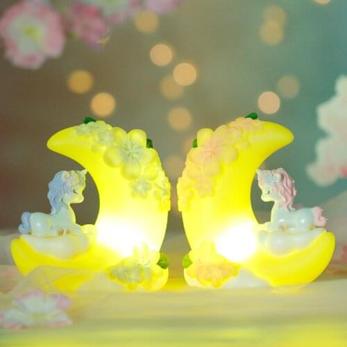 Cartoon Creative Moon Unicorn Night Light Fantasy Girl Heart Ornaments Led Night Lamp Bedroom Table Lamp Girls Birthday Gifts
