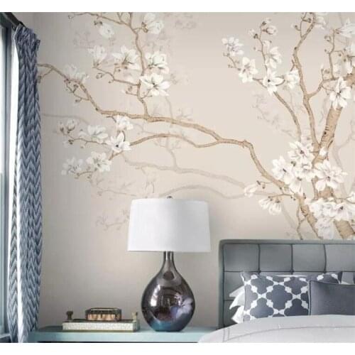 Modern chinese style Room Wallpaper Mural 3D hand painted magnolia flower bird Waterproof Wall Paper Papel De Parede Home Decor