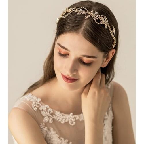Elegant Luxury Bridal Headdress Golden Alloy Crystal Rhinestone Handmade Hair Hoop for Wedding Perform Studio Photo Prop O573