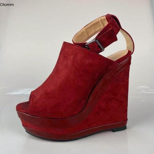 Olomm Handmad Women Platform Sandals Wedges High Heels Sandals Open Toe Gorgeous 5 Colors Fashion Shoes Women US Plus Size 5-20