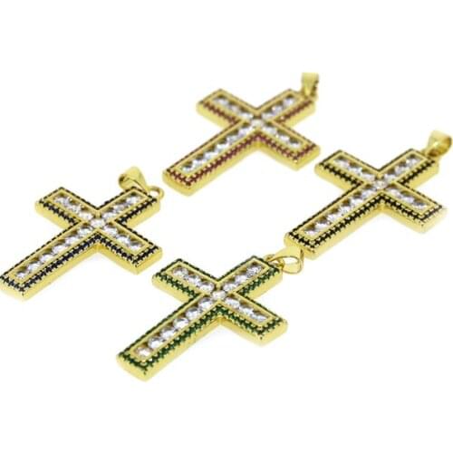 3pcs White Black Green Cubic Zircon Religious Blessing Cross Jewelry Findings Paved Cz Gold Charm Pendant DIY Making Necklace