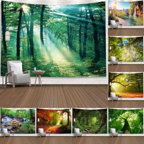 Nature Wall Tapestry Tree Forest Starry Sky Psychedelic Carpet Wall Cloth Tapestries Tenture Hippie Tree Mandala Tapiz Landscape