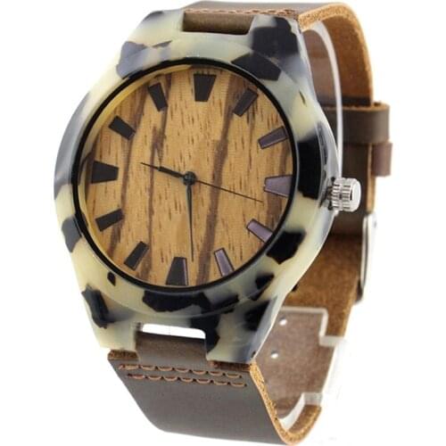 Dropshipping Engraved Mens Wood Watches Wholesale Quartz Fashionable Zebra Wood Dial Acetate Wristwatches