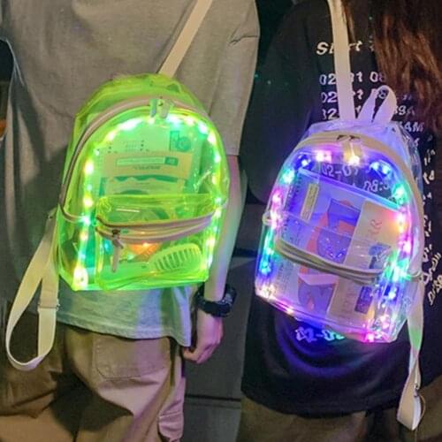 New LED Lights Unisex Backpack PVC Transparent Clear Backpack Harajuku School Bag Girl Boys Lumious Night Outdoor Travel Bag