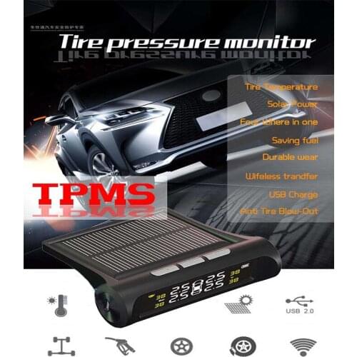 Car solar TPMS tire pressure monitor wireless tire pressure monitoring alarm system LCD color display Two installation methods