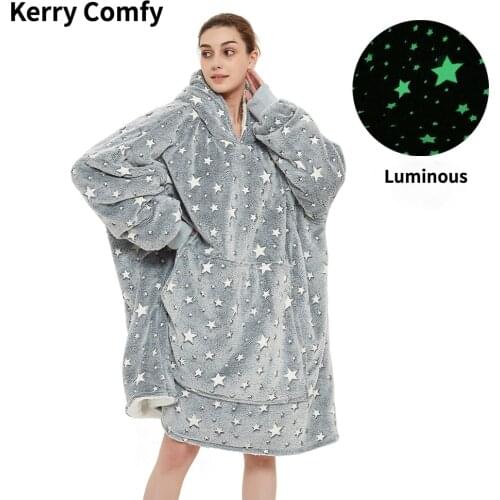 Glow In The Dark Stars Hoodie Blanket Oversized Sweatshirt Hooded Blankets Warm Luminous Throw Blanket for Beds Christmas Gift