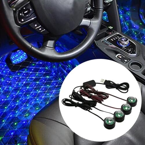 4-In-1 USB Auto Car LED Atmosphere Lamp Star Light Sound Control Interior Footwell Seat Ambient Decor Neon Lamp