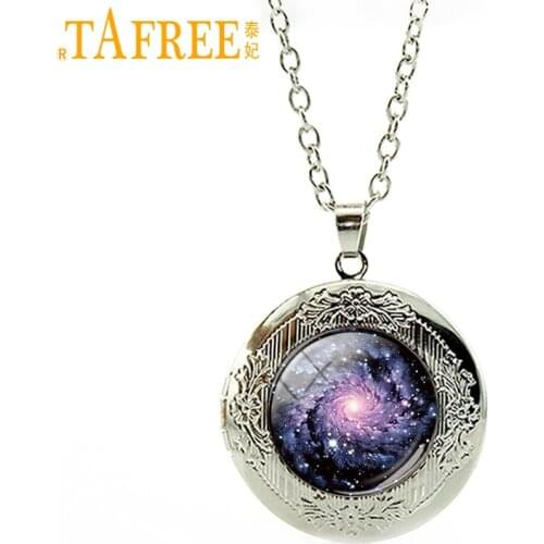 TAFREE Fashion nebula locket necklace Art Triangle Glass Cabochon Dome Simple design galaxy universe space pendant jewelry N910