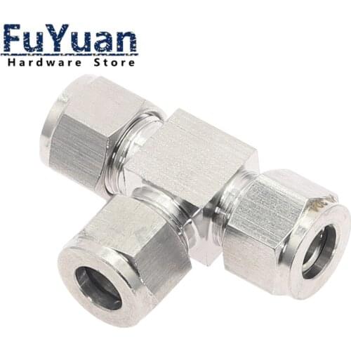 SS 304 Stainless Steel 3 4 6 8 10 12mm 1/8 1/4 3/8 1/2 Pipe OD Tee 3 Way Double Ferrule Tube Fittings T-Type Pipe Connector