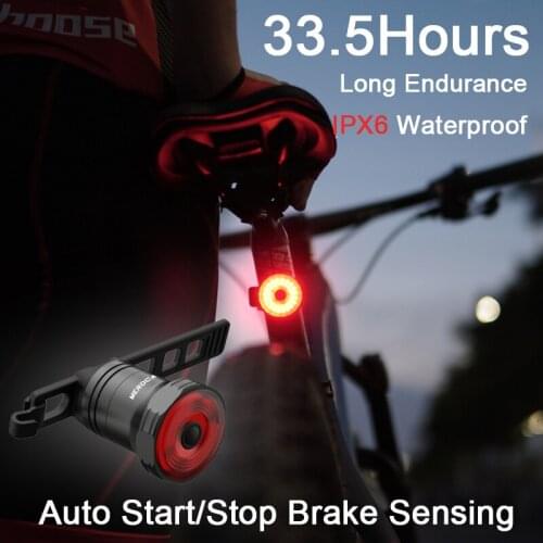 Bicycle Tail Light IPx6 Waterproof USB Charging Auto Sensor Light Flashing Mountain Bike Rear Light Automatically Start/stop