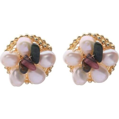 Natural Baroque Freshwater Pearl Stud Earrings For Women Wedding Flower Earrings Fine Jewelry Natural Stone Exquisite Fashion