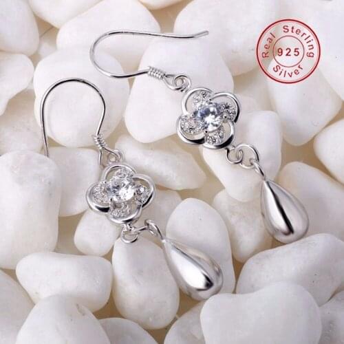 Fashion 925 Sterling Silver White Crystal Zircon CZ Drop Dangle Earrings for Women Fashion Luxury Long Earring Jewelry Accessory