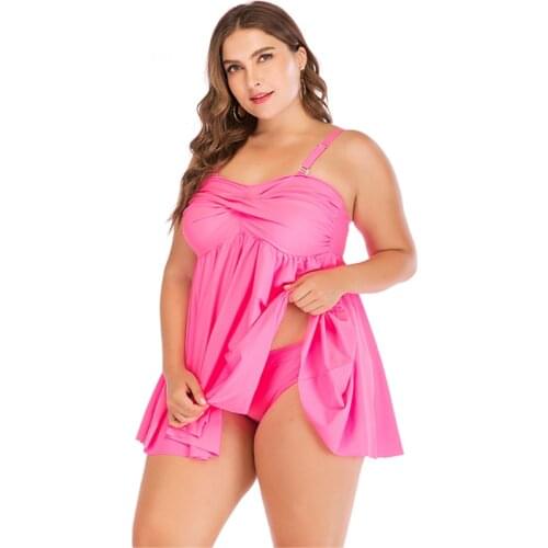 Plus Size Womens Swimwear Two Pieces Swimsuits Twist Tankini Set Female Large Size Bathing Suit beachwear XL~5XL Pink