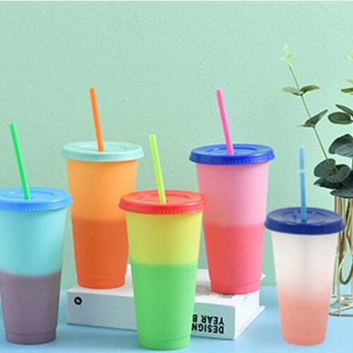 5Pcs 600/700ml Straw Cup Fixing ring Creative PP Kids Straw Mug Tumblers Drinkware for Gifts