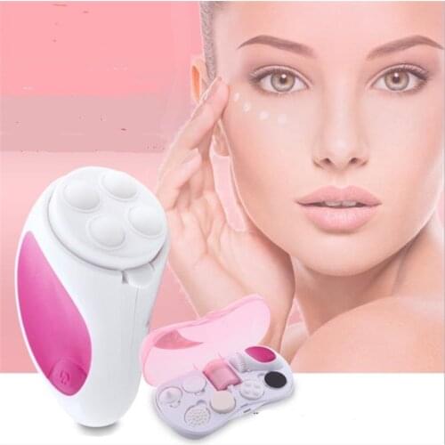 7 In1 Mini Electric Facial Cleaning Brush Pore Peeling Massager Battery Face Washing Cleaner Scrubber Makeup Brush Massager Skin Care Tool Whiten Skin Device Cleansing