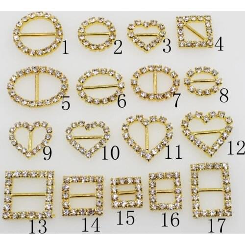 Shiny golden 10Pcs/Set Variety rhinestone Buckles invitation card Wedding Ribbon Slider, DIY Hair Accessories Free Shipping
