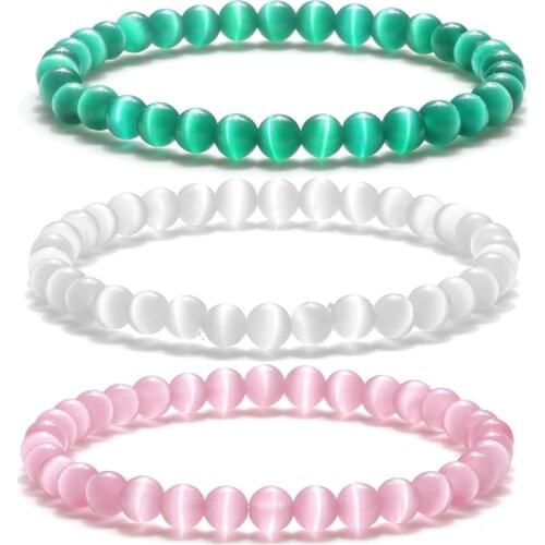 6mm Cat Eye Beads Energy Bracelet Natural Round Agates Onyx Stone Stretch Couples Bracelets Bangles for Women Men Charm Jewelry