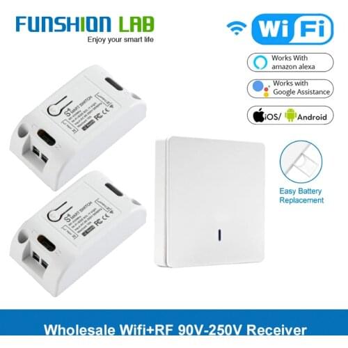 FUNSHION Tuya smart Life App Switch Light Wifi+RF Wireless Remote Control Switch 1 2 3 gang Wall Panel button Receiver Led Lamp