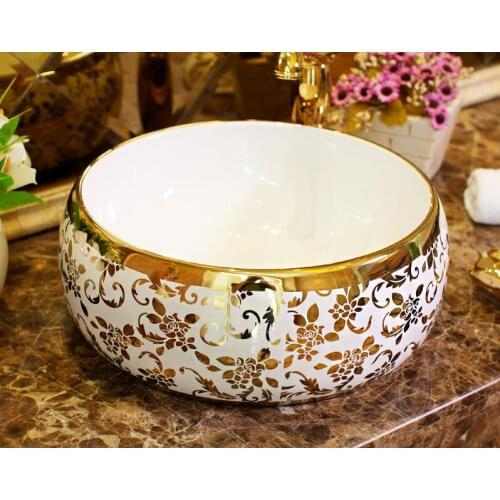 Ceramic Bathroom Washbasin Artistic Basin Waist Drum Jingdezhen Art Counter Top ceramic basin sink gold
