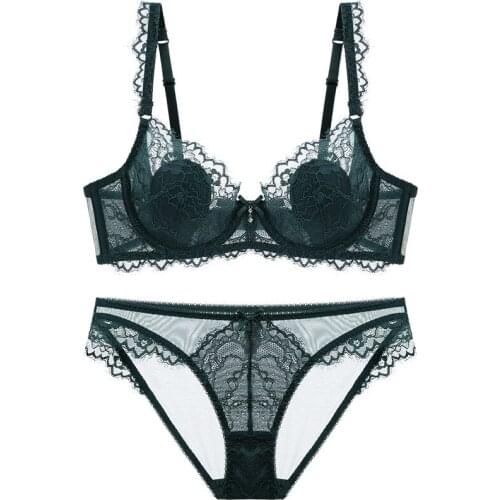 Sexy Womens Underwear Set Transparent Lace Push-up Bra and Panty Sets Female Brassiere Embroidery Lingerie Set