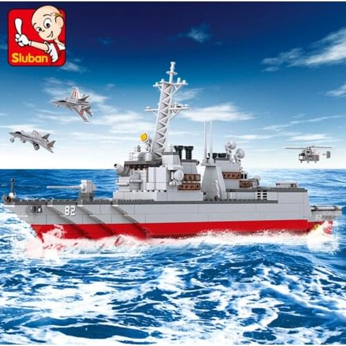 SLuban Building Blocks Aircraft Carrier Battle Group Destroyer Carrier Assembly Model Assembling Toy Ship Gifts for Children
