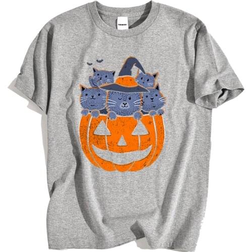 Cat’s Tricks Halloween Pumpkin Head Print Clothes Men Harajuku Summer Tshirt Cartoon Loose T-Shirt Fashion Breathable Mens Tops