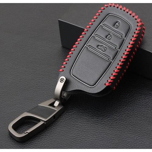 3 Buttons Leather Key Cover Cases For Toyota Miral Fortuner Rav4 Highlander Crown Smart Key KeyChain Fob Car-Styling