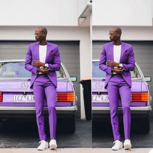 Handsome Purple Groom Wedding Tuxedos High Quality Slim Fit Suits Prom Party Business Outfit Two Pieces (Jacket+Pants)