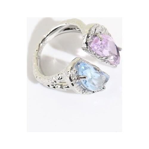 Love Heart Series Metal Wind Stitching Contrasting Love Gemstone European and American Open Ring