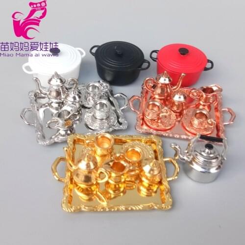Mini kitchen metal pots and pans dollhouse model diy accessories for barbie blythe doll funiture