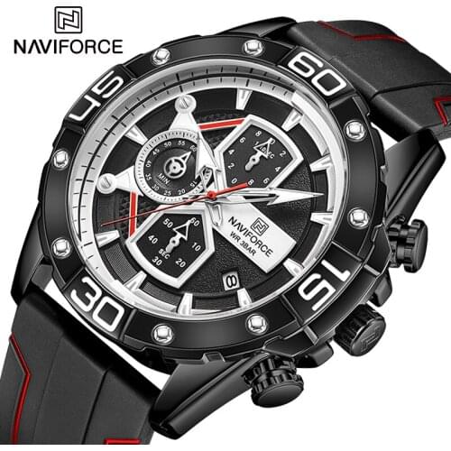 2021 Men Quartz Watch NAVIFORCE Fashion Leisure Sports Style Complete Date Luminous Watches Waterproof Silicone Wristband Clock
