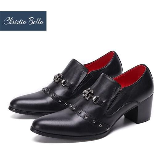 Korean Style Gentleman Dress Shoes Pointed Toe Genuine Leather Oxford Shoes 7cm High Heels Party Shoes for Men Plus Size 38-47
