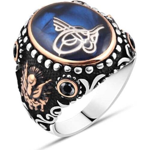 Cabochons Tuğra Silver Men 'S Ring