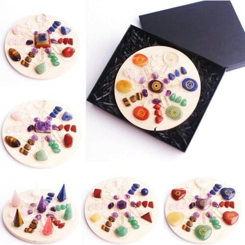 Natural Crystal Wand 7 Chakra Reiki Ball Merkaba Platonic Solid Rune Divination Stone Seven Star Array Base Aquarium Home Decor