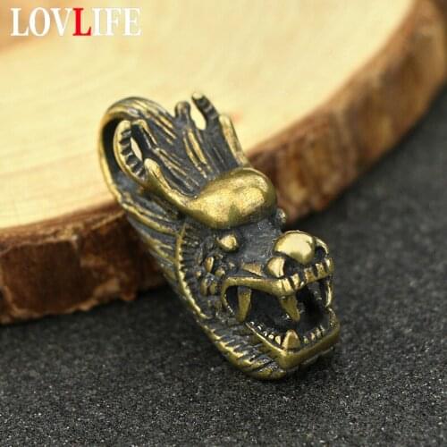 Pure Copper Zodiac Dragon Head Pendants Keychians Vintage Brass Chinese Blessing Lucky Hanging Ornaments Handmade Key Chains