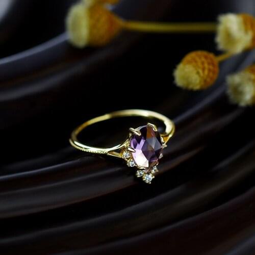 Gold-plated natural Brazil water drop engagement ring Noble minority ring rings for women jewelry anillos mujer anel