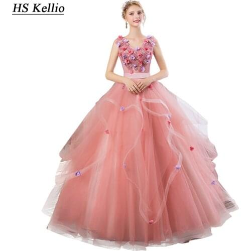 Vneck Quinceanera-Dresses Ruffled Tulle Puffy Prom Dress For Girls Quinceanera Vestidos