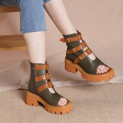 Fashion Women Sandals Genuine Leather Retro Shoes 2021 New Summer Zip Handmade Concise Wedges Sewing Platform Ladies Sandals