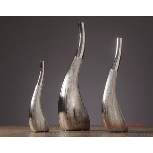 Silver Plating Gooseneck Ceramic Flower Vases Tabletop Nordic Decor Wicker Vase High-end Hotel Decoration Accessories Jardiniere