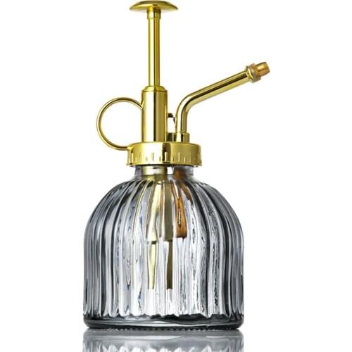 Glass Water Spray Bottle Watering Can 1pcs Vintage Sprayer Garden Reusable 200ML 16*7.5cm With Gold Top Pump Plant Mister