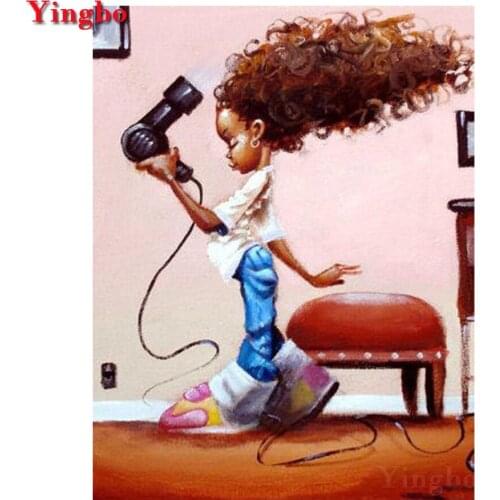 African girl hair dryer Diamond Painting Full Drill Square Round Diamond Embroidery mosaic Needlework Picture Of Rhinestones