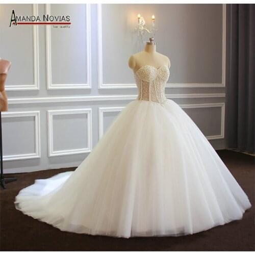 Strapless Full Pearls Ball Gown Wedding Dress Gelink mariage