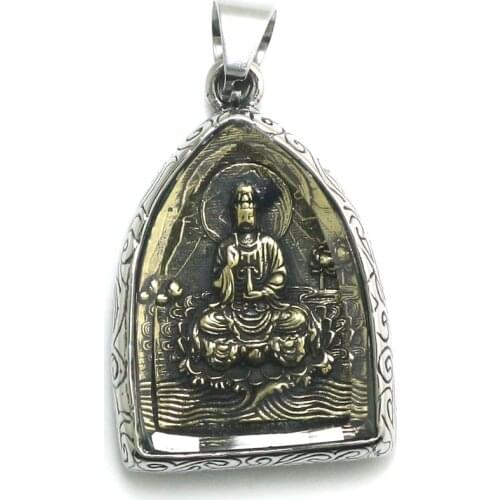 Unisex 316L Stainless Steel A Buddism Godness Guanyin Protect Pendant
