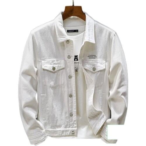 Spring white denim jacket mens jacket jacket 2021 new mens Korean loose denim jacket