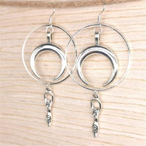 Vintage Moon Goddess Earrings, Gothic Hoop Earrings, Punk Witch Big Earrings, Sun Goddess Accessories Celestial Jewelry